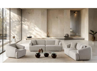 2x 3 Sitzer Sofa Sessel Wohnzimmer Stil modern Farbe beige neu geräumig