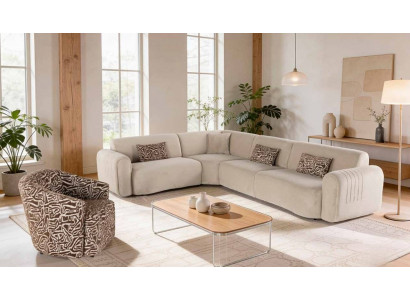 Ecksofa Sessel Wohnzimmer Stil modern Farbe beige neu bequem praktisch