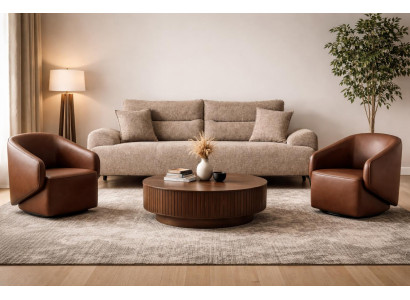 3 Sitzer Sofa 2x Sessel Wohnzimmer Stil modern Farbe braun neu praktisch
