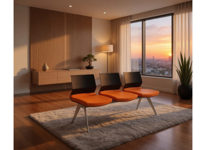 Besucherbank 3 Sitzer Orange Komfort Metall