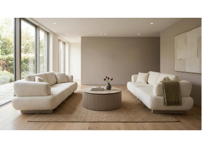 3 Sitzer Sofa  Couchtisch Wohnzimmer Modern Stoffbezug Mittlere Härte