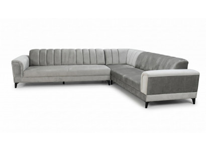 Ecksofa Modern Grau Samt Optik Luxus Design L Form Polstersofa Couch