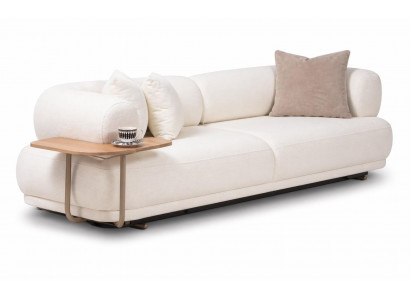 3Sitzer Sofa Kissen Beige Ergonomische Form Eingebauter Holztisch Neu