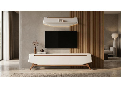Wohnwand Hängeschrank Wohnzimmer Stil modern Farbe beige neu praktisch