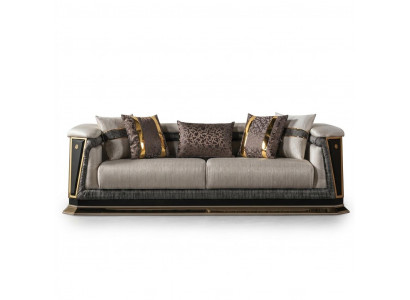 Sofa beige grau goldfarben Wohnzimmer moderner Stil Kissen neu
