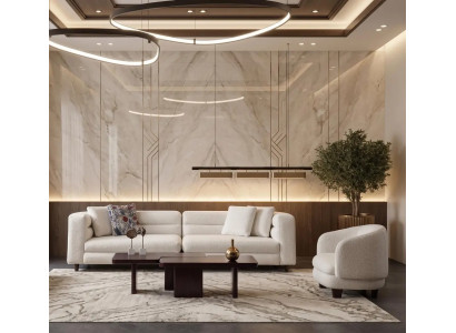 Designer Sofa in Weiß mit rundem Sessel modernes Interieur