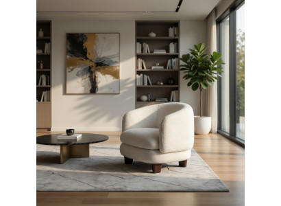 Loungesessel Boucle Weiss Stilvoller Akzentstuhl fürs Wohnzimmer