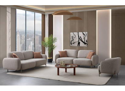 Elegantes Wohnzimmer Sofa Set Grau Metallfuesse Komfort
