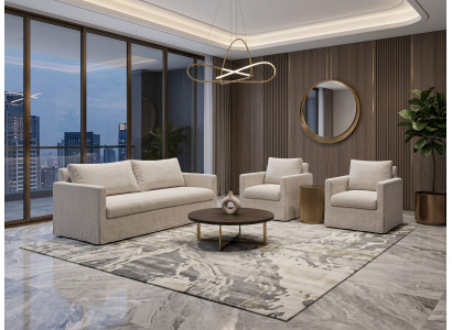 Modernes beiges Wohnzimmer-Set: 3+1+1-Sitzer-Sofas Weiche Sessel Wohnzimmer