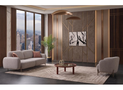 Wohnzimmer Einrichtung modern Stoffsofa Sessel Creme
