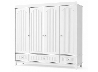 Weißer moderner Kleiderschrank mit 4 Türen und 3 geräumigen Schubladen