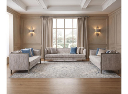 Wohnzimmer Sofa Set modern mit Kissen hellbeiger Stoff