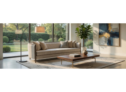 Wohnzimmersofa modern 4 Sitzer in Hellbeige minimalistisch