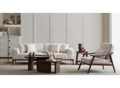 Modernes Sofa Set Beige Holz Designer Lounge Elegant Wohnstil Neu