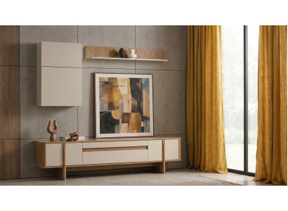 Wohnwand Schrank Sideboard Regal Wohnzimmer Stil modern Farbe braun neu bequem