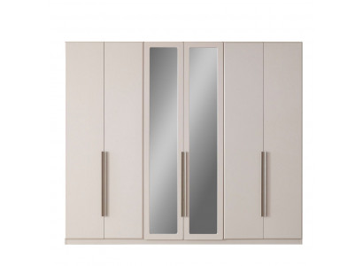 6 türiger Kleiderschrank Beige Modern Spiegel Drehtürenschrank Luxus