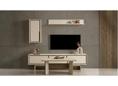 Wohnwand Schrank Sideboard Oberes Regal Stil modern Farbe beige