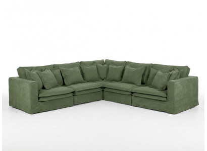 Großes grünes L-förmiges Ecksofa 9-Sitzer-Sofa Stoffsofa mit Kissen modern
