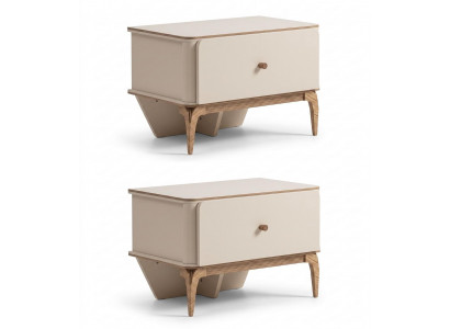 2x Elegante Nachttische Beige Design Nachtkonsolen Set Holz Retro