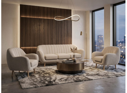 Beiges Wohnzimmer-Set 3-Sitzer-Sofa Stoffsessel hochwertige Polstermöbel