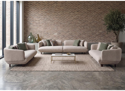 Sofagarnitur  Bouclé Creme Beige Wohnzimmer Modern Couch Möbel Polster
