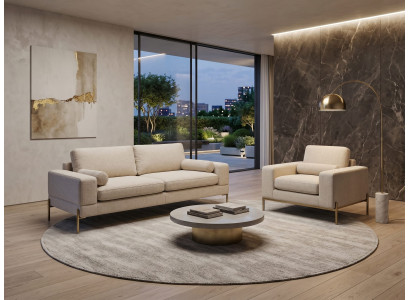 Elegantes beiges Wohnzimmer-Set 3+1+1-Sitzer-Sofas Stoffsofa Polstermöbel
