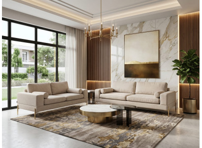 Luxuriöses beiges Wohnzimmer-Set 3+2-Sitzer-Sofas Sessel Wohnzimmer