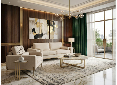 Beiges Wohnzimmer-Set: 3+1-Sitzer-Sofas Sessel Sofa Wohnzimmer Polstermöbel