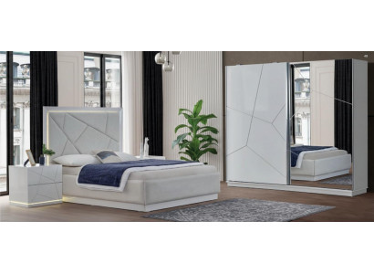 Weiße Schlafzimmer Garnitur Polsterbett Schminktisch Schrank 5tlg
