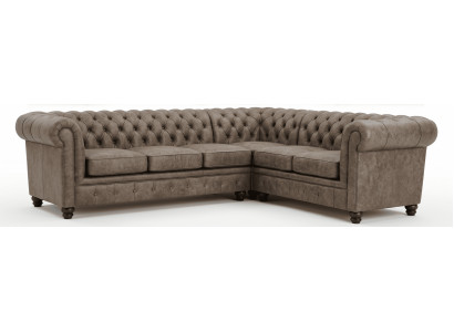 Großes braunes L-förmiges Ecksofa Chesterfield Ledersofa mit gestepptem Bezug