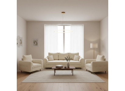 Modernes hellbeiges Wohnzimmer-Set 3+1+1-Sitzer-Sofas Sessel hohe Qualität
