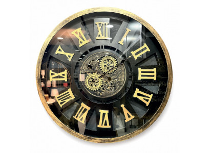 Wanduhr Uhrwerk Zahnräder Gold Römische Ziffern Loft Premium Modern Uhr