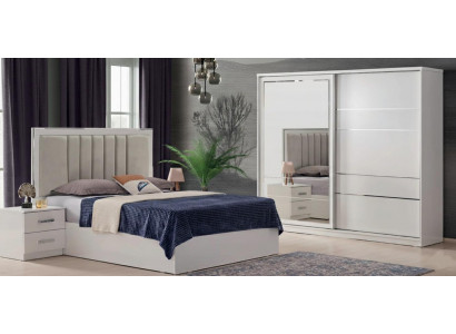 5-teiliges Schlafzimmer-Set Bett 2 Nachttische Schrank Schminktisch