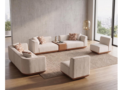 Luxuriöse Beige Textilsofas Edle Couchgarnitur Loungesessel Set
