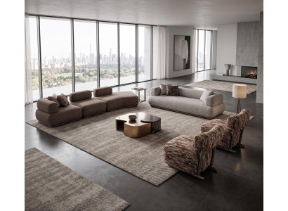 Modernes Modul Sofa Set Beige Lounge Eckcouch mit Zwei Sesseln Stoff