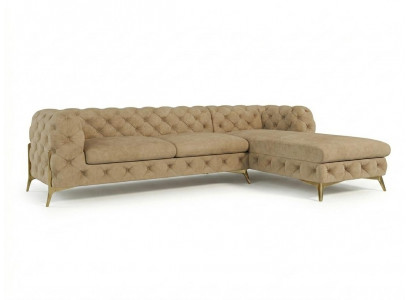 Großes hellbraunes L-förmiges Ecksofa gestepptes Stoffsofa Chesterfield