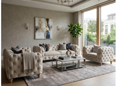 Beiges Wohnzimmer-Set 2,5+2+1-Sitzer-Sofas Gesteppte Sofas Chesterfield