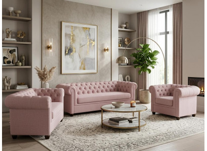 Hellrosa Wohnzimmergarnitur 3+2+1-Sitzer-Sofas Klassische Sofas Chesterfield
