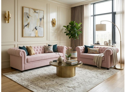 Hellrosa Wohnzimmergarnitur 3+2-Sitzer-Sofas Chesterfield Klassische Sofas