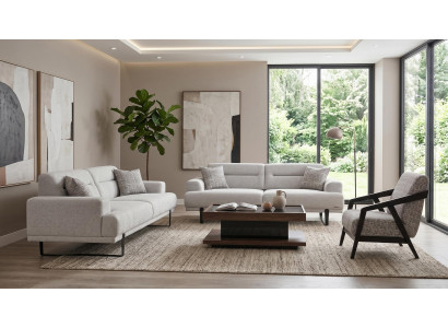 Modernes Designer Dallas Sofa Set Sessel Couchtisch Grau Wohnzimmer