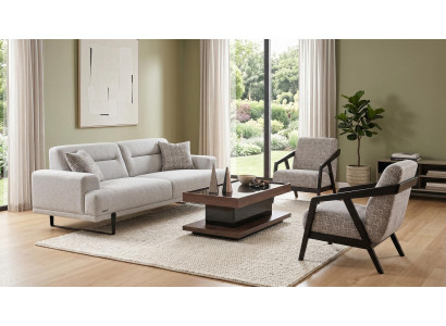 Sofa Set mit Sessel Couchtisch hellgrau Designer Wohnzimmer modern