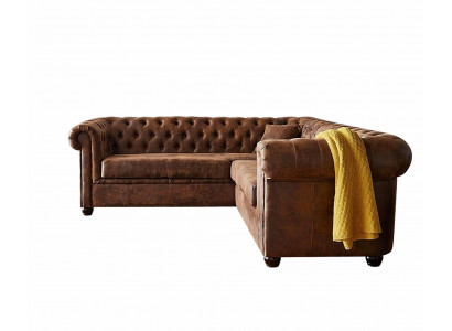 Braunes L-förmiges Ecksofa Gestepptes Ledersofa Chesterfield Wohnzimmermöbel