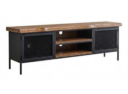TV Lowboard Holz Metall Industrial Design Massivholz Rustikal Schwarz