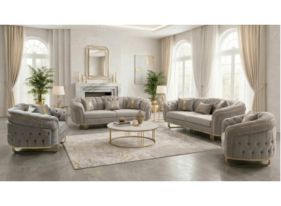 Luxuriöse Grau Polstergarnitur Stilvoller 3-Sitzer Designer Sessel