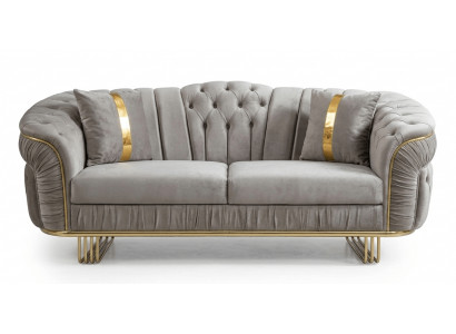 Eleganter Beiger 2-Sitzer Goldene Verarbeitung Exklusive Sofas