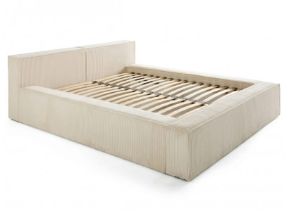 Beiges Doppelbett 180 x 200  Bett mit Stoffbezug Bettgestell Schlafzimmer