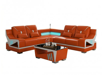 Design Ecksofa L-Form Orange LED Modern Luxus Couch Wohnlandschaft