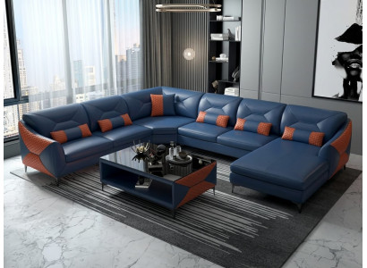 Leder Ecksofa U-Form Modern Orange Couchtisch Design Wohnlandschaft