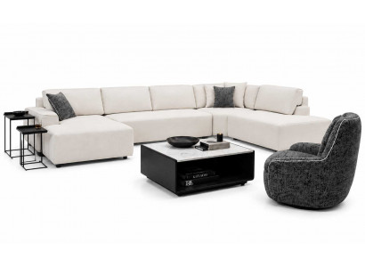 Italienische Möbel Wohnzimmer Ecksofa U-Form mit Sessel Eleganter Couchtisch