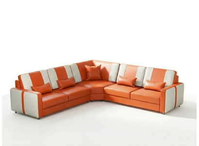Leder Ecksofa L-Form Modern Orange Komfort Couch Design Wohnzimmer *